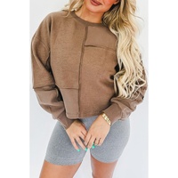 Coffee Solid Exposed Seam Pullover Sweatshirt - L thumbnail