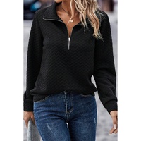 Black Solid Half Zipper Quilted Pullover Sweatshirt - S thumbnail