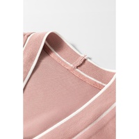 Pink Stripe Contrast Trim V Neck Buttoned Front Pocketed Knit Cardigan - L thumbnail