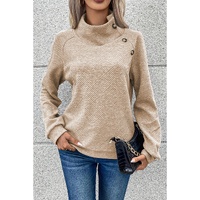 Apricot  Asymmetric Buttons Detail High Neck Textured Sweatshirt - L thumbnail