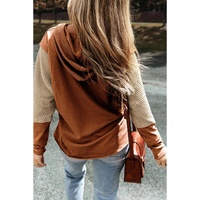 Chestnut Contrast Sleeves Patchwork Colorblock Hoodie - L thumbnail