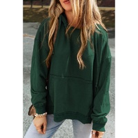 Blackish Green Quilted Patchwork Exposed Seam Hoodie - L thumbnail