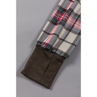 Khaki Printed Plaid Sleeve Patchwork Collared Textured Sweatshirt - L thumbnail