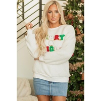 White Christmas MERRY & Bright Chenille Graphic Sherpa Sweatshirt - 2XL thumbnail