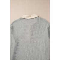 Khaki Textured Colorblock Collared Henley Top - L thumbnail