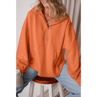 Orange Fleece Lined Half Zipper Kangaroo Pockets Loose Hoodie - S thumbnail
