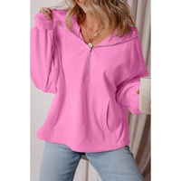 Bonbon Fleece Lined Half Zipper Kangaroo Pockets Loose Hoodie - 2XL thumbnail