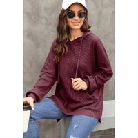 Red Dahlia Waffle Knit Fleece Lined High Low Oversized Hoodie - S thumbnail