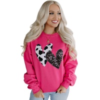 Strawberry Pink Cow & Sequin Double Heart Patch Graphic Sweatshirt - L thumbnail