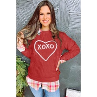 Racing Red Heart XOXO Chenille Embroidered Textured Sweatshirt - M thumbnail