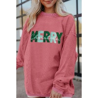 Strawberry Pink MERRY Christmas Corded Pullover Sweatshirt - L thumbnail