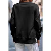 Black Snap Buttons Side Splits Pullover Sweatshirt - L thumbnail