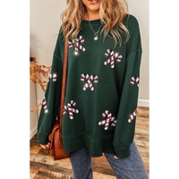 Duffel Green Christmas Cane Pattern Crewneck Oversized Sweatshirt - M thumbnail