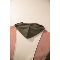 Beige Oversized Color Block Patchwork High Low Hoodie - L thumbnail