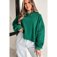 Dark Green Sherpa Fleece Drop Shoulder Hoodie - L thumbnail