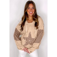 Apricot Floral Patchwork Star Pattern Drawstring Hoodie - XL thumbnail