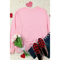 Pink Glitter Chenille Heart Patch Valentines Sweatshirt - L thumbnail
