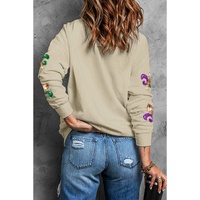 Khaki Sequin Mardi Gras Graphic Pullover Sweatshirt - S thumbnail