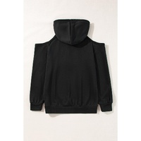 Black Exposed Seam Cold Shoulder Drawstring Hoodie - XL thumbnail