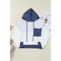 White Corded Colorblock Patch Pocket Drawstring Hooded Top - S thumbnail