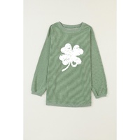 Grass Green Distressed Clover Print St Patricks Corded Sweatshirt - S thumbnail