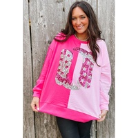 Pink Color Block Sequined Cowgirl Boots Graphic Sweatshirt - 2XL thumbnail