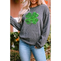 Gray Sequin St Patrick Clover Patch Corded Sweatshirt - XL thumbnail