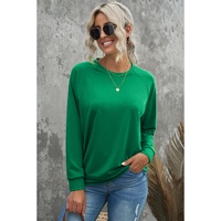 Green Solid Round Neck Raglan Sleeve Sweatshirt - S thumbnail