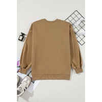 Camel Solid Fleece Lined Drop Shoulder High Low Sweatshirt - 2XL thumbnail