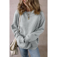 Light Grey Solid Loose Crew Neck Fleece Sweatshirt - L thumbnail