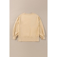 Light French Beige Exposed Seam Drop Shoulder Round Neck Sweatshirt with Slits - 2XL thumbnail