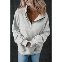 Light Grey Zip-up Stand Neck Kangaroo Pocket Sweatshirt - M thumbnail