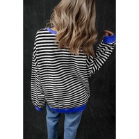 Black Stripe Oversized Contrast Trim Pullover Sweatshirt - L thumbnail