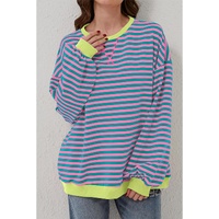 Green Stripe Oversized Contrast Trim Pullover Sweatshirt - XL thumbnail