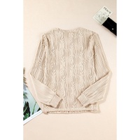 Apricot Textured Wavy Round Neck Long Sleeve Top - M thumbnail