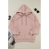 Fushia Solid Color Rivet Stud Raglan Sleeve Hoodie with Pocket - L thumbnail