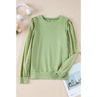 Mist Green Solid Patchwork Sleeve Round Neck Sweatshirt - 2XL thumbnail