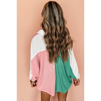 Pink Colorblock Ribbed Collared Oversized Sweatshirt - XL thumbnail