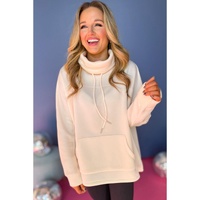 Apricot Drawstring Turtleneck Dolman Sleeve Sweatshirt - M thumbnail