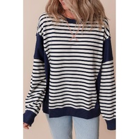 White Stripe Color Block Exposed Seam Loose Fit Sweatshirt - L thumbnail