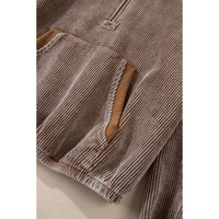 Chestnut Half Zipper Kangaroo Pocket Drawstring Corduroy Hoodie - L thumbnail