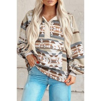 Apricot Aztec Print Collared Flap Pocket Sweatshirt - 2XL thumbnail