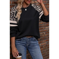 Black Leopard Print Colorblock Raglan Sleeve Sweatshirt - S thumbnail