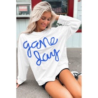 White Tinsel Game Day Drop Shoulder Graphic Sweatshirt - L thumbnail