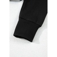 Black Solid Drop Shoulder Drawstring Cropped Hoodie - L thumbnail