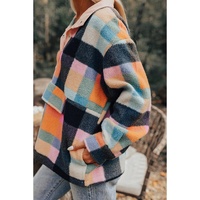 Black Plaid Print Pocketed Half Button Collared Sweatshirt - L thumbnail