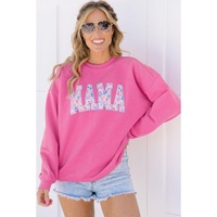 Rose Red Floral MAMA Embroidered Graphic Pullover Sweatshirt - M thumbnail