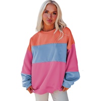 Bright Pink Colorblock Patchwork Drop Shoulder Sweatshirt - 2XL thumbnail