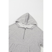 Light Grey Solid Kangaroo Pocket Half Zipper Oversized Hoodie - 2XL thumbnail