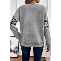 Gray Leopard Quilted Patchwork Crew Neck Sweatshirt - S thumbnail